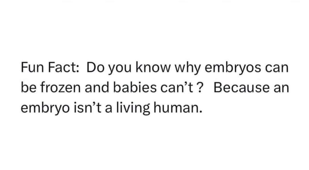 The image is a plain white background with black text that reads: 'Fun Fact: Do you know why embryos can be frozen and…