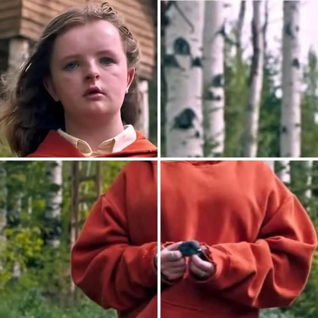 A four-panel image collage from the movie 'The Secret Life of Walter Mitty' shows a young girl in an orange hoodie looking…