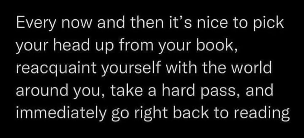 The image displays white text on a solid black background. The text reads: 'Every now and then it's nice to pick your head…