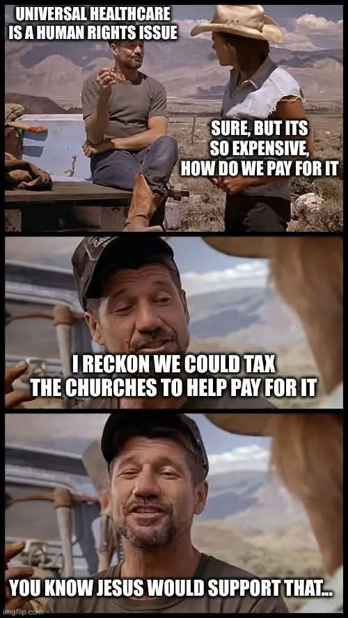 A three-panel meme using scenes from the movie 'The Proposition' featuring a man and a woman in a desert setting. The first…