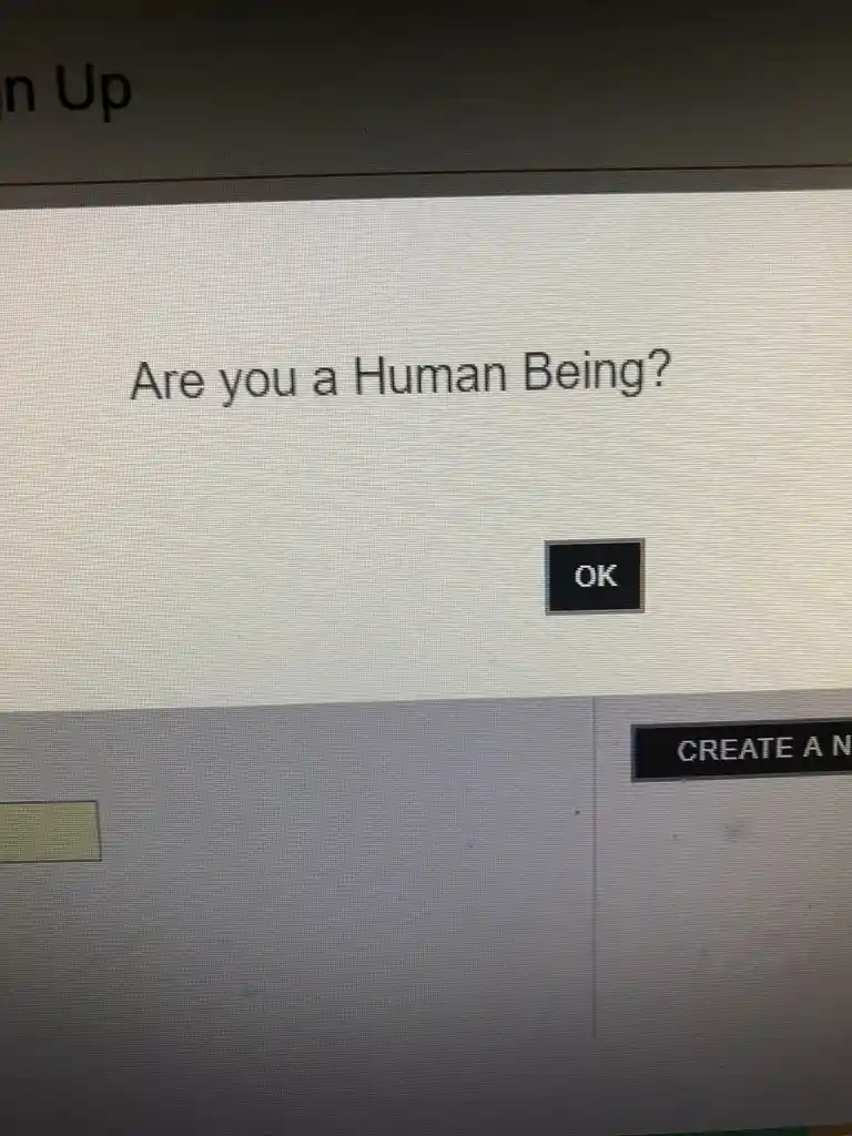 A screenshot of a computer screen showing a CAPTCHA-style verification page with the text 'Are you a Human Being?'…