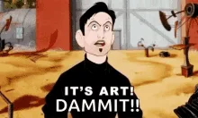 A six-frame animated sequence shows a man in a black shirt progressively becoming more frantic and expressive, starting with…
