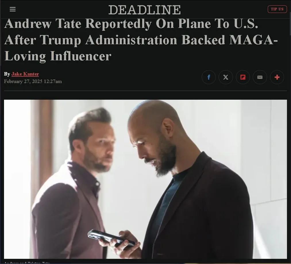A screenshot of a 'DEADLINE' news article header showing two men, one bald with a beard looking at a phone, the other with…