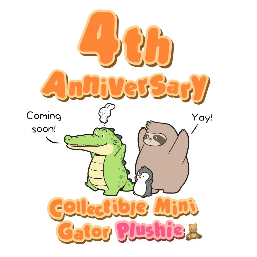 A cartoon illustration features a green alligator, a brown sloth, and a small penguin. Above them, large orange text reads…