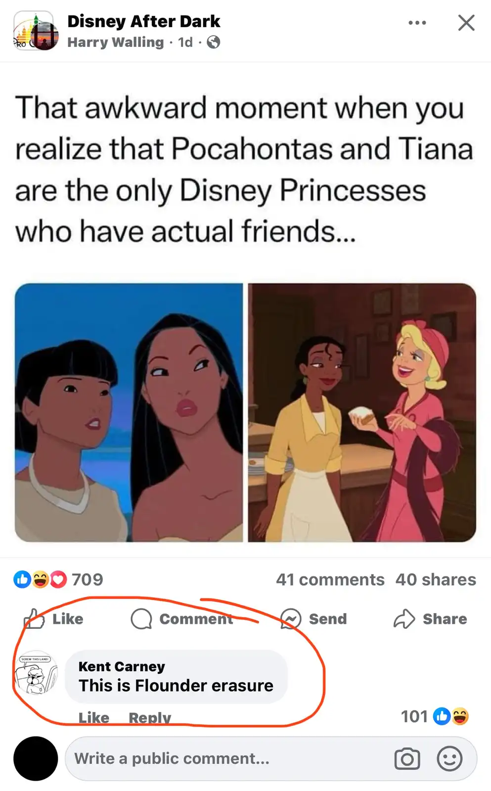 The image displays two side-by-side Disney animated scenes: the left shows Pocahontas with her companion, and the right…