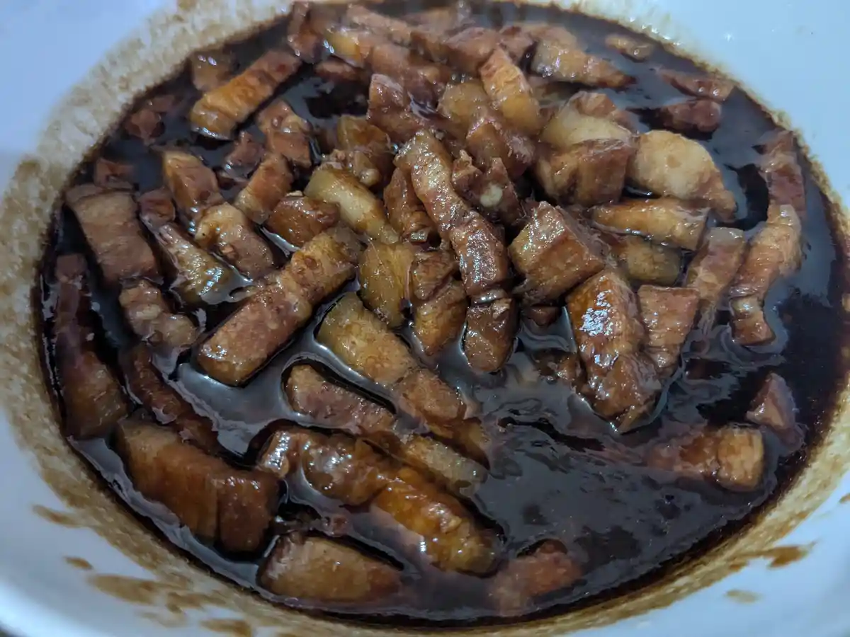 Deliciously Savory: Stir Fried Pork Belly with Char Siew Sauce and Chye Sim in Oyster Sauce