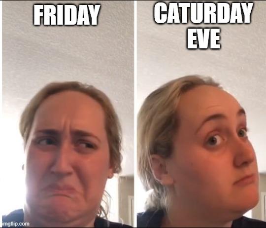 The image is split into two panels showing the same woman. In the left panel, labeled 'FRIDAY', she has a sad, disappointed…