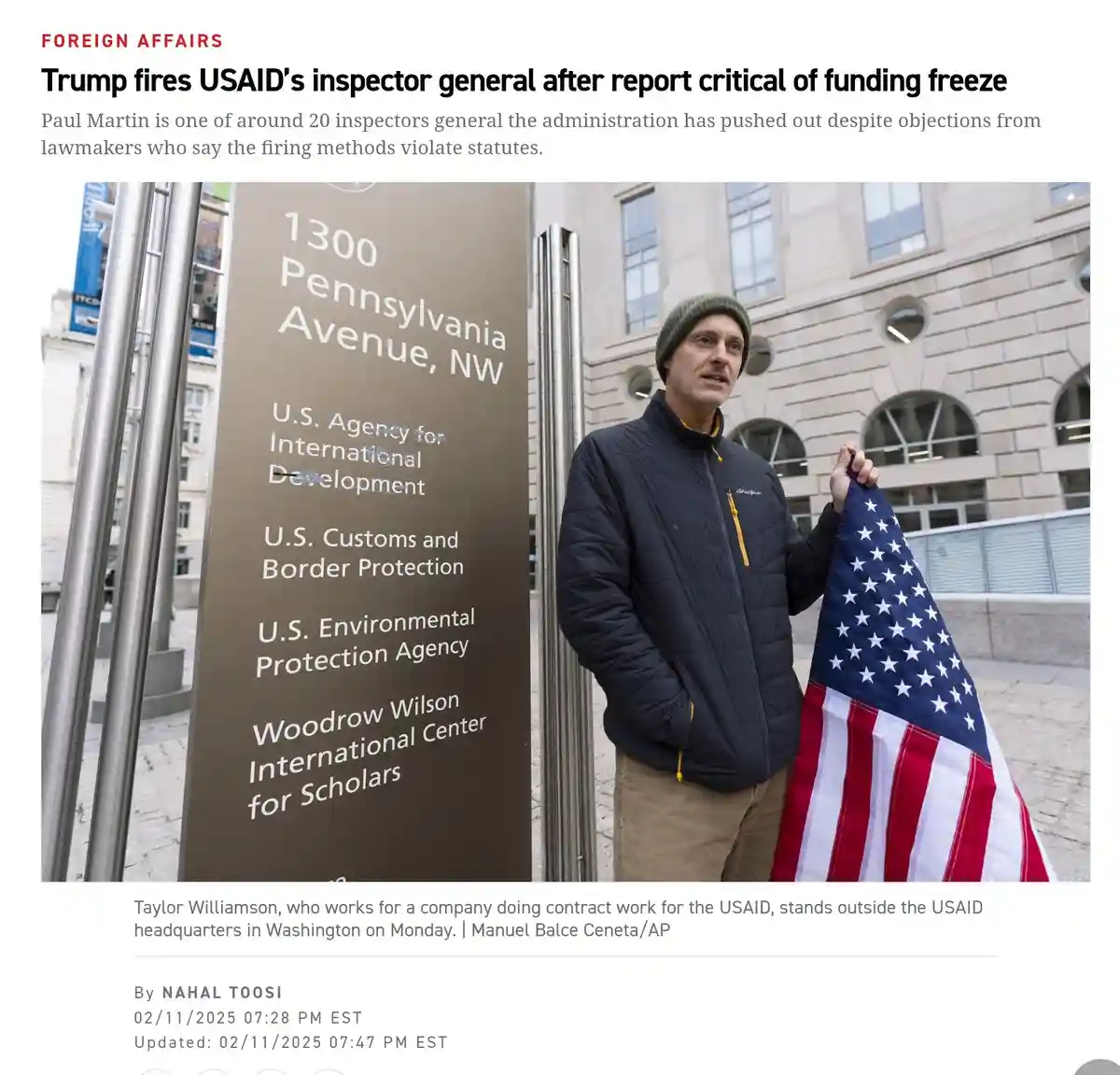 Trump Dismisses USAID Inspector After Criticism of Wasteful Spending
