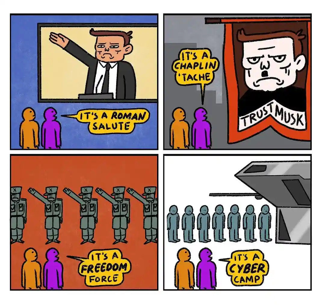 A four-panel comic strip shows two people repeatedly misidentifying different gestures and scenes. In the first panel, they…