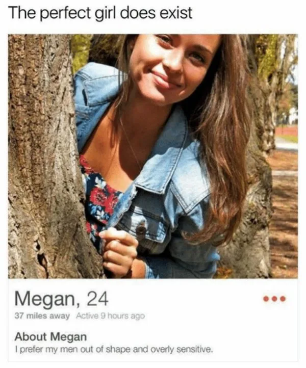 A woman with long brown hair and a denim jacket peeks from behind a tree trunk in a sunny outdoor setting. Below her photo…