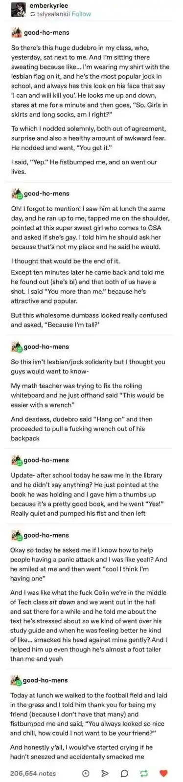 A social media post by 'emberkyrlee' detailing a series of interactions with a popular jock named 'dudebro' in her school…