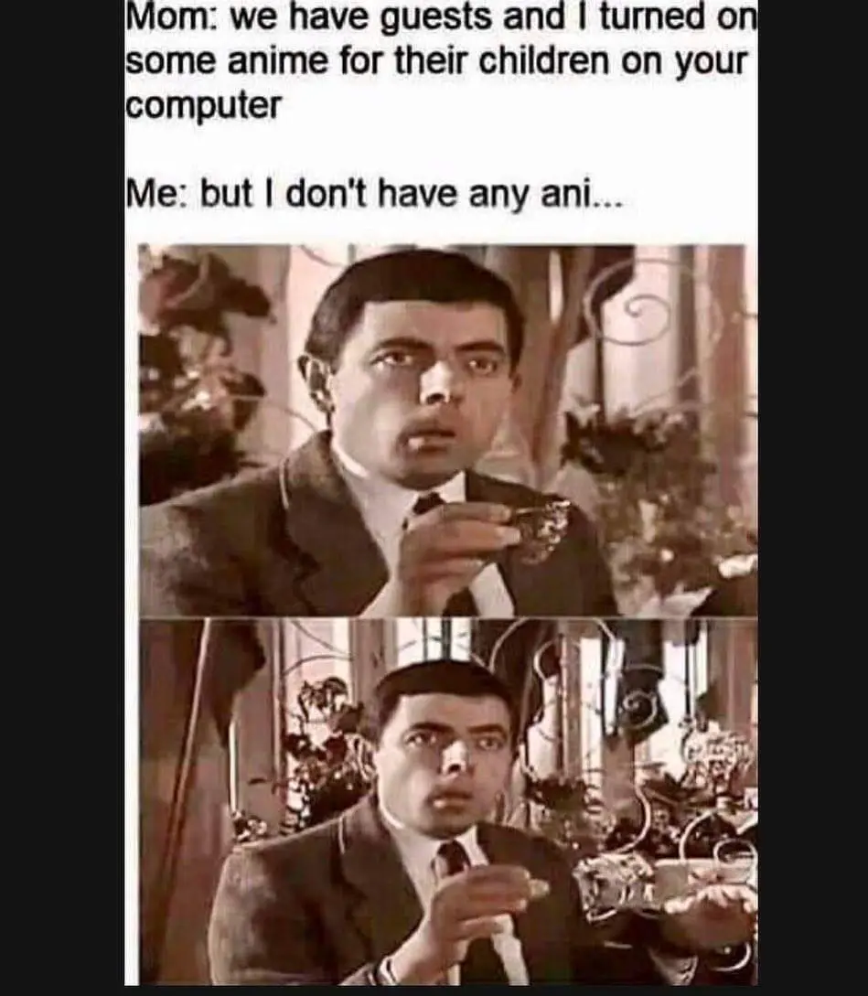 The image is a two-panel meme featuring Mr. Bean in a sepia-toned scene, holding a teacup in both panels. In the top panel…