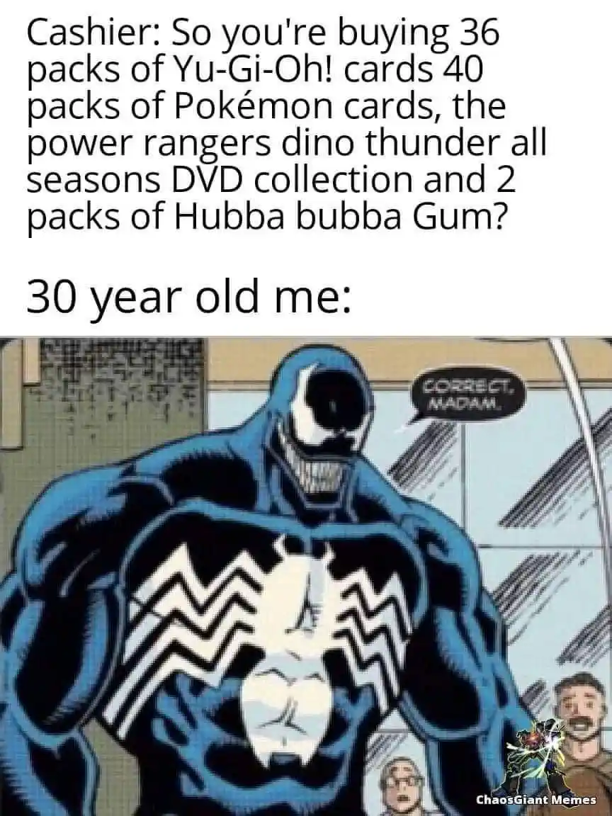The image shows a comic panel of the character Venom, who is depicted as a large, muscular, blue symbiote with a white…