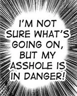 A black-and-white comic panel with a white speech bubble radiating black lines outward. Inside the bubble, bold, uppercase…