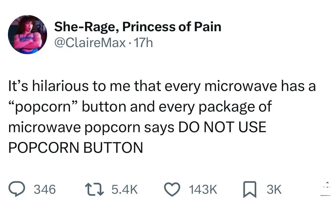 A screenshot of a tweet from user 'She-Rage, Princess of Pain' (@ClaireMax) posted 17 hours ago. The tweet text reads: 'It's…