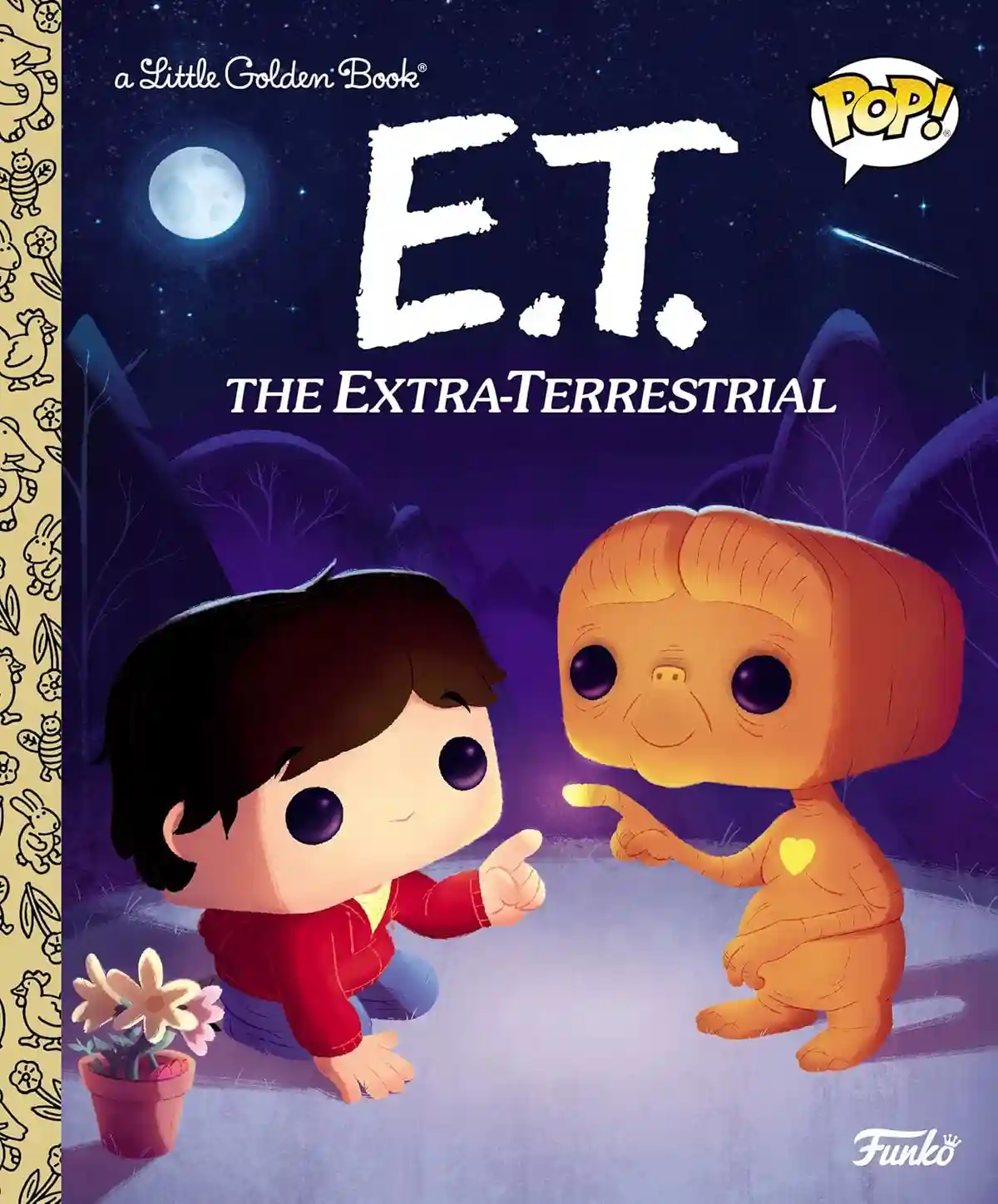 The image shows a children's book cover featuring Funko Pop! vinyl figures of E.T. and a young boy from the movie 'E.T. The…