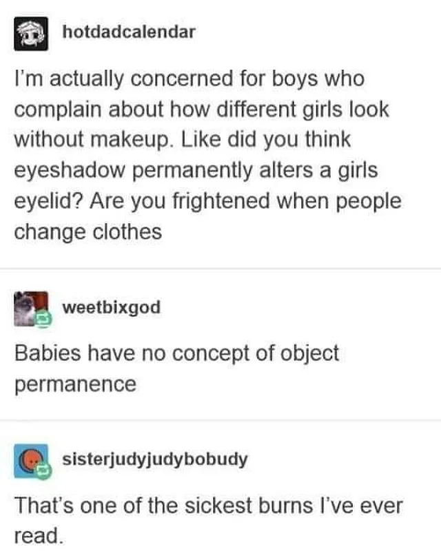 A screenshot of a social media thread shows a user named hotdadcalendar posting a sarcastic comment about boys who complain…
