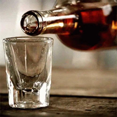 A six-panel sequence shows a bottle pouring amber liquid into a shot glass, starting empty and ending full. The text overlay…