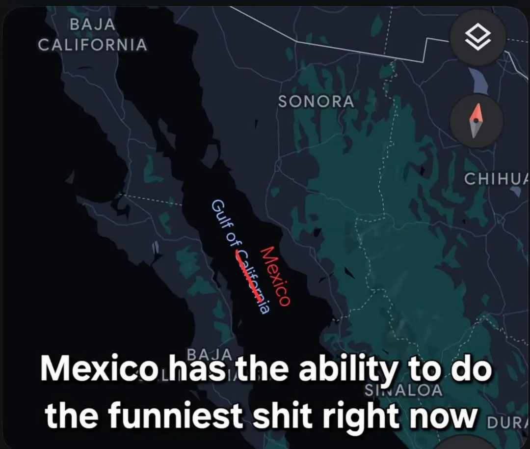 A map view showing the Gulf of California with 'Mexico' labeled in red text along the coast, while 'Gulf of California' is…