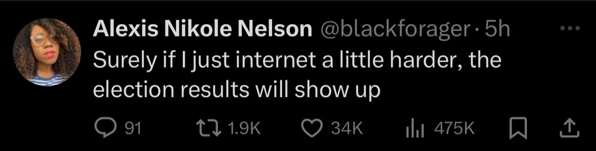 A screenshot of a tweet by Alexis Nikole Nelson (@blackforager) showing her profile picture and the text 'Surely if I just…