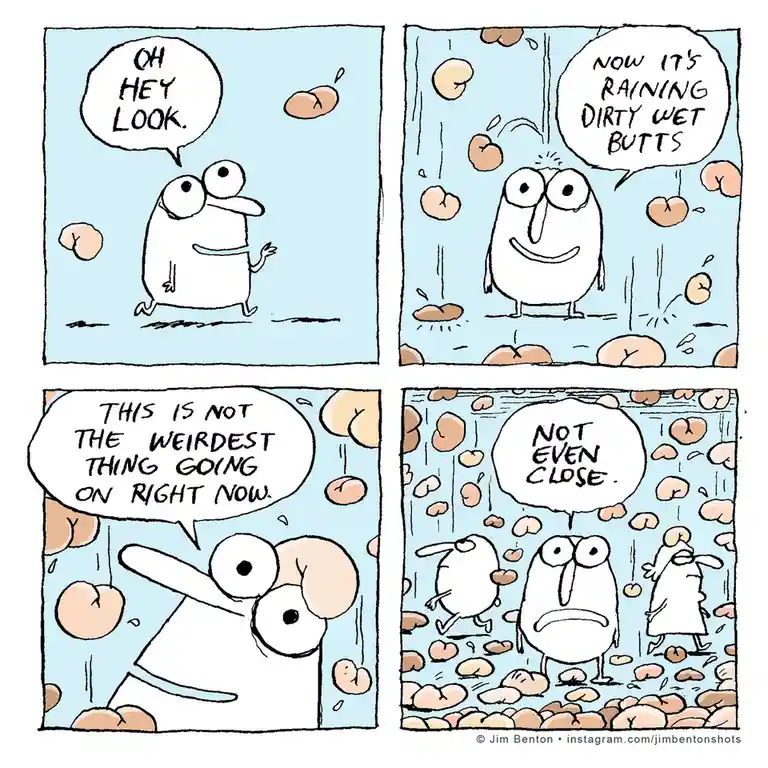 A four-panel comic strip featuring a simple white cartoon character with large eyes. In the first panel, the character…
