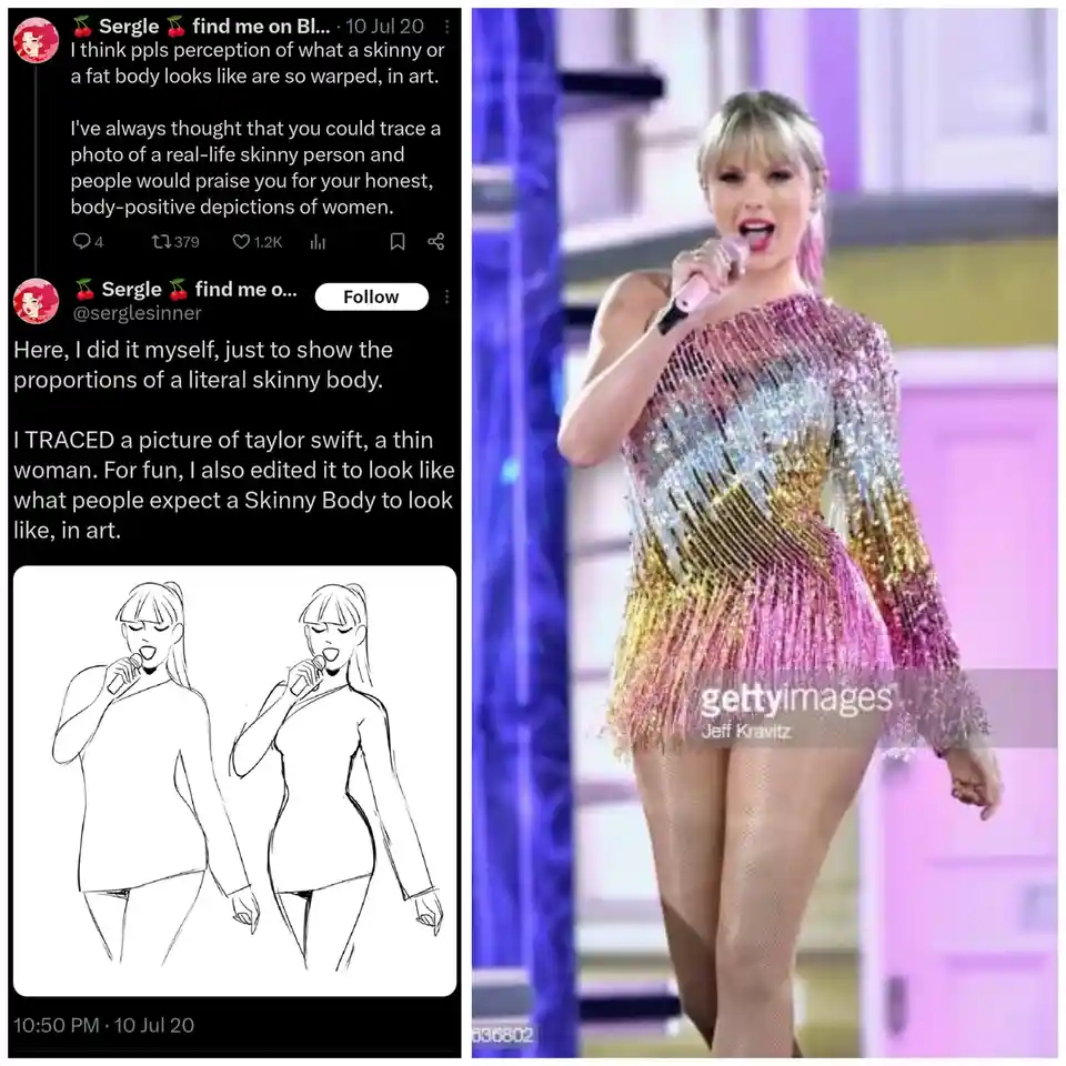 The image displays a side-by-side comparison: on the left, a Twitter post by user 'Sergle' showing two black-and-white line…