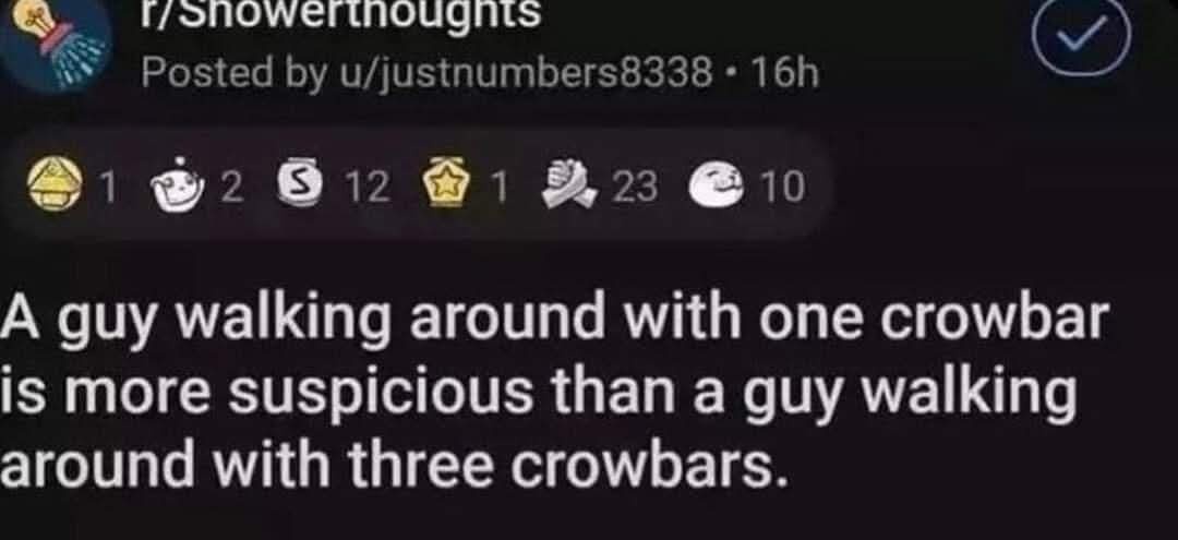 A screenshot of a Reddit post from r/Showerthoughts shows a comment with white text on a dark background. The comment reads…