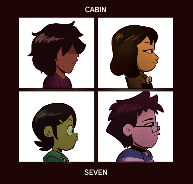 A four-panel grid shows four different animated characters, each shown in profile looking to the right. The top panel is…