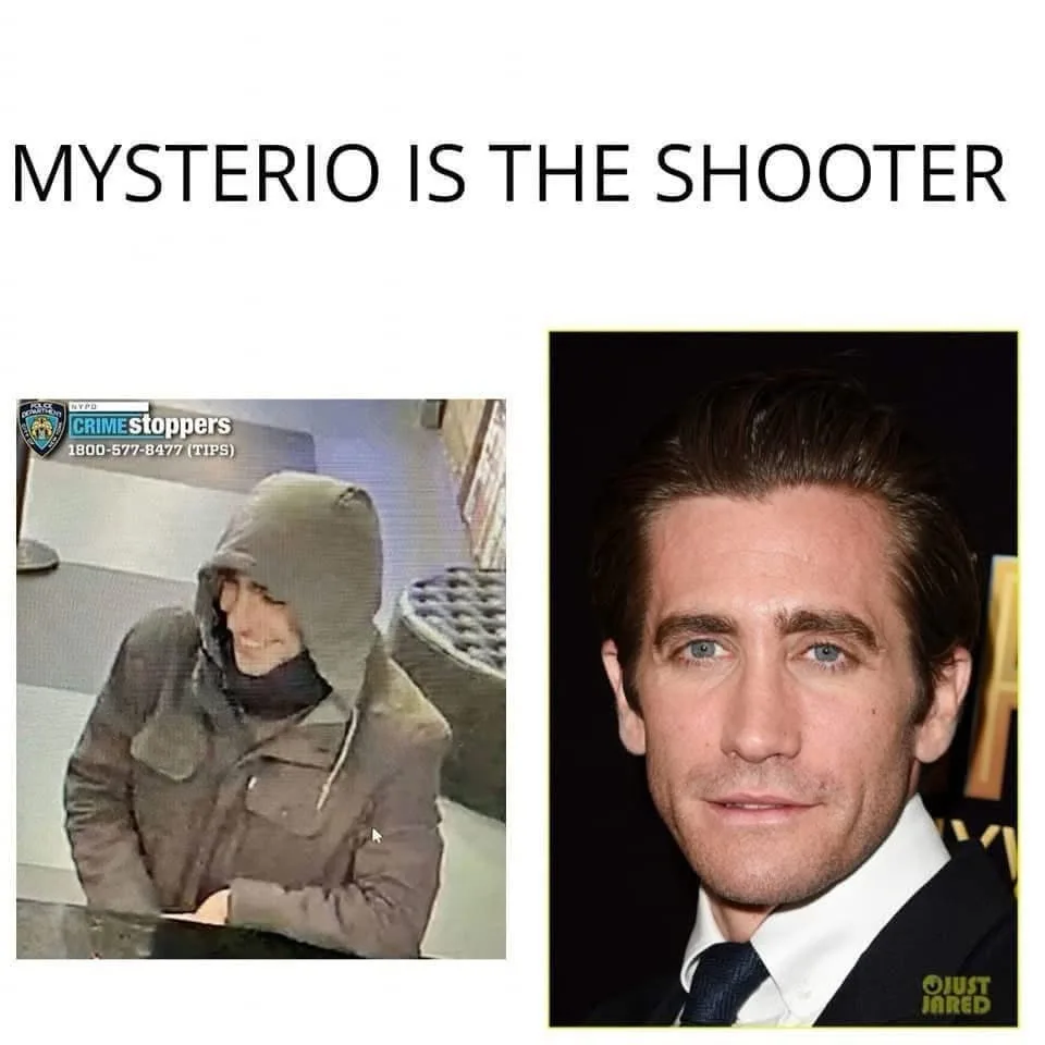 The image displays a split-screen: on the left, a grainy security camera photo of a person in a hooded jacket with an NYPD…