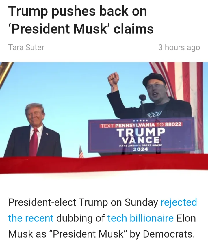 A screenshot of a news article shows Donald Trump smiling on the left and Elon Musk raising his fist on the right behind a…