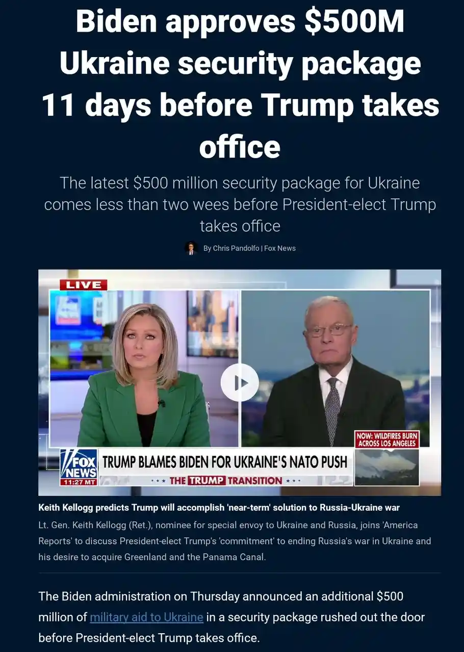 Biden Greenlights $500M Ukraine Security Package Just Before Trump's Inauguration