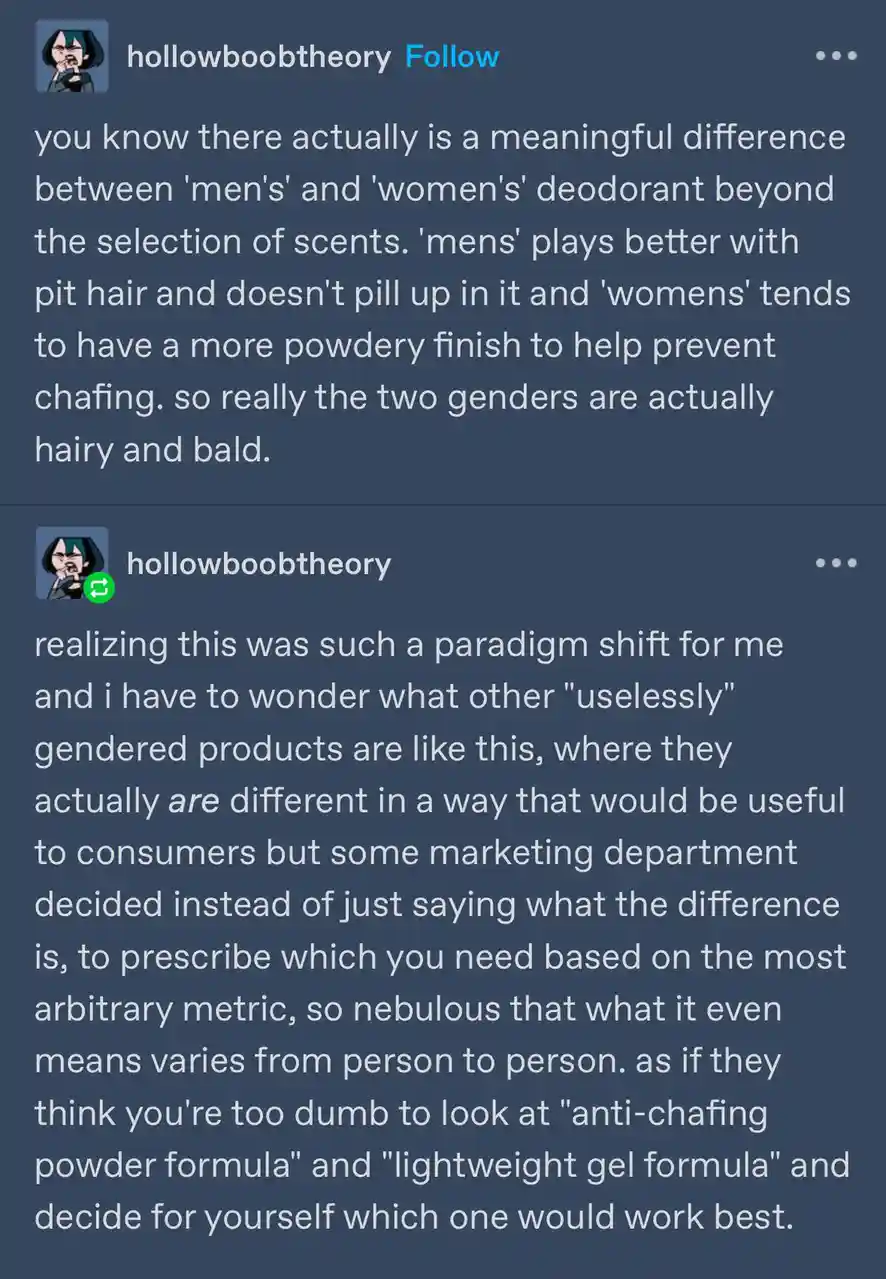 The image shows two social media posts from the account 'hollowboobtheory'. The first post claims there's a real difference…