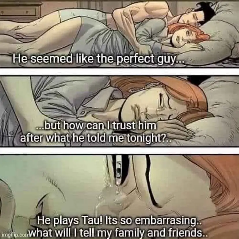 A three-panel comic strip shows a woman lying in bed with a man, then alone looking distressed with tears, and finally in…