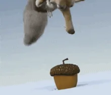 A sequence of six frames from the movie 'Ice Age' showing the character Scrat, a small, determined squirrel-like creature…