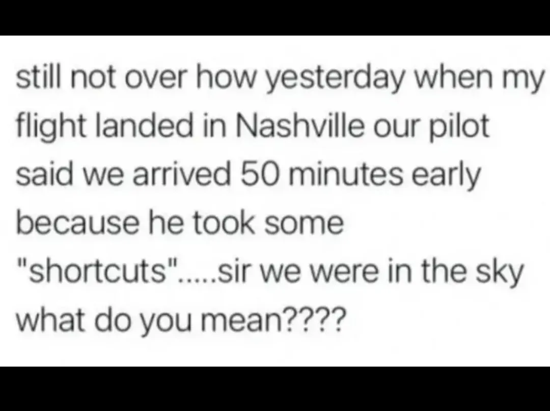The image displays a plain white background with black text describing a passenger's bewildered reaction to a pilot claiming…