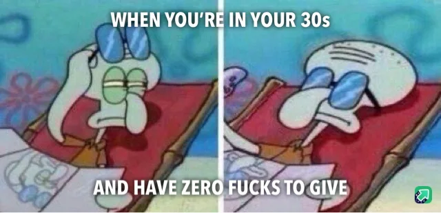 The image shows two panels of the cartoon character Squidward relaxing in a red lounge chair. In the left panel, he wears…
