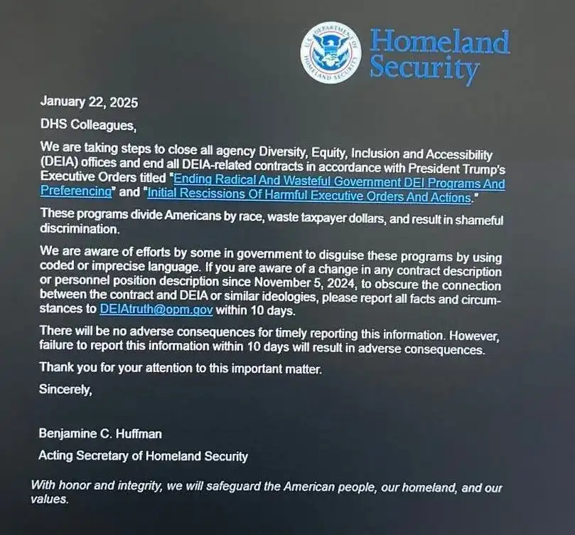 A screenshot of a formal letter from the U.S. Department of Homeland Security, dated January 22, 2025, addressed to DHS…