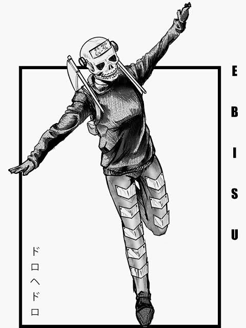 A black-and-white illustration of a skeletal figure wearing a skull mask, headphones, and a hoodie, striking a dynamic pose…