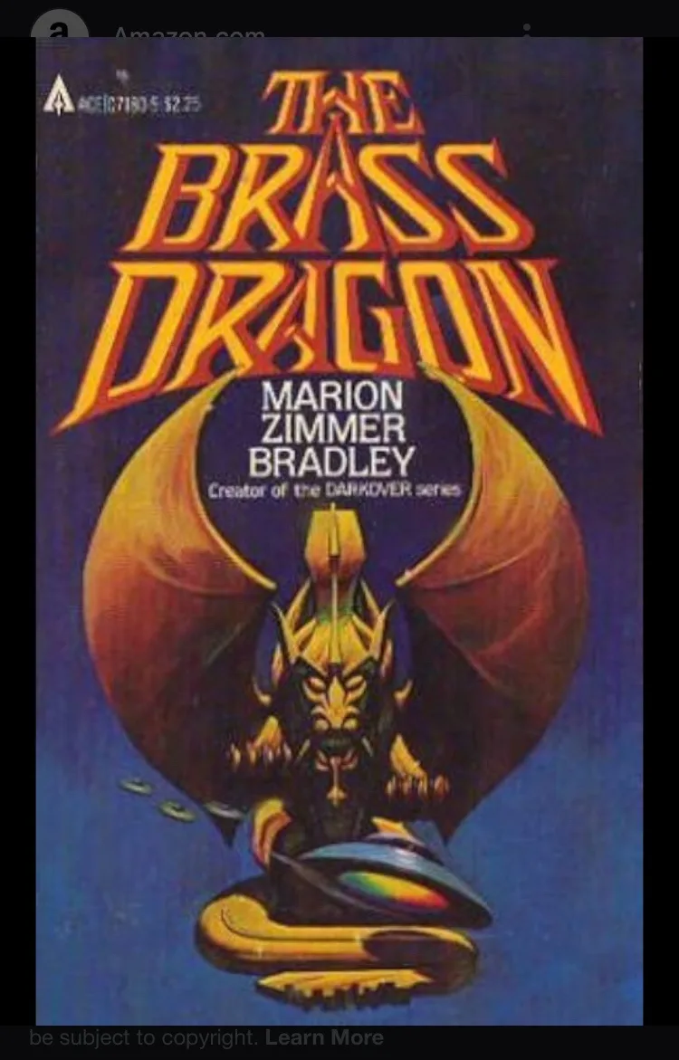 The image shows the cover of the book 'The Brass Dragon' by Marion Zimmer Bradley, featuring a golden dragon with wings…
