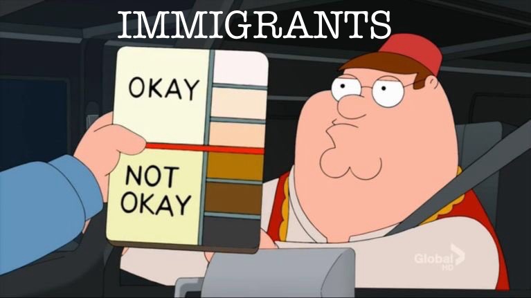A cartoon man in a red cap and white shirt sits in a car, looking confused as another person holds up a color swatch card…