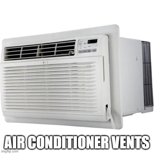 A white window-mounted air conditioner unit is shown against a plain white background. The unit has horizontal vents on the…