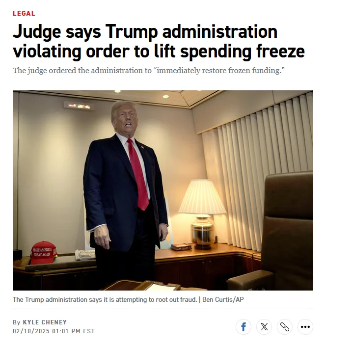 A screenshot of a news article with a photo of Donald Trump standing in an office, looking surprised or frustrated. The…