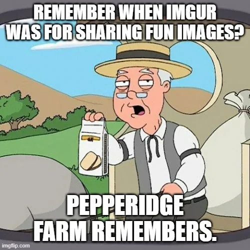 An elderly man in a straw hat and vest holds up a Pepperidge Farm cookie package with a surprised expression, standing…