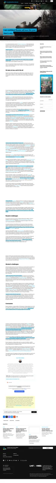 A screenshot of an article from Euromaidan Press titled 'I am confident Russia will lose this year. Here's why' by Hans…