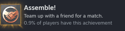 A dark gray game achievement screen shows a circular icon with two hands shaking, glowing with a golden aura. The text reads…