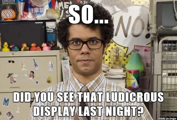 A man with curly hair and glasses stares blankly at the camera in a cluttered office. Overlaid text reads 'SO... DID YOU SEE…