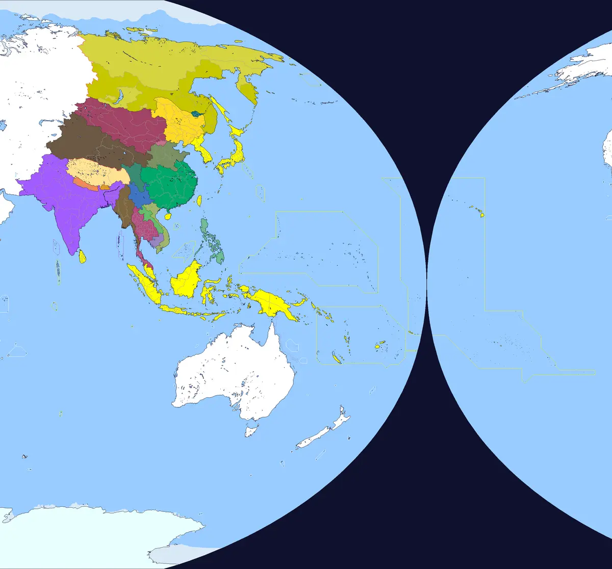 A colorful map of Asia showing countries in various hues, with the rest of the world in white or light blue. The overlaid…