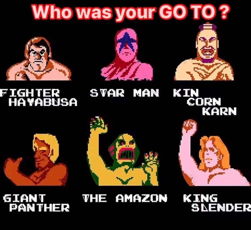 A pixelated image displays six characters from the video game 'Fatal Fury' arranged in two rows. Each character has a name…