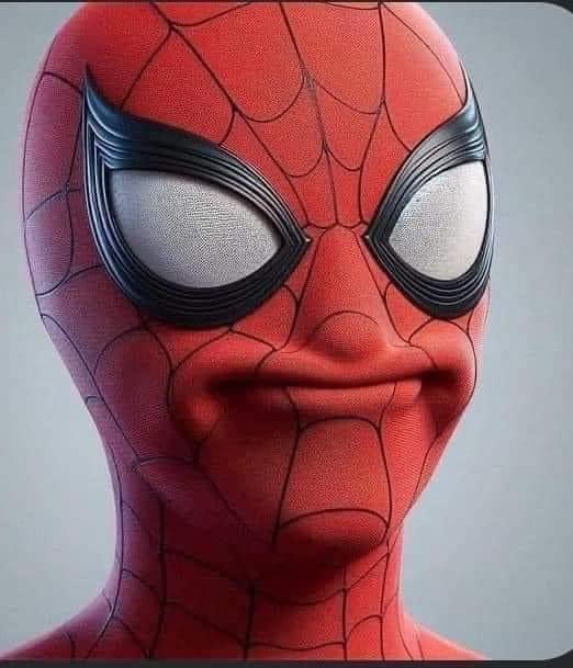 A close-up of Spider-Man's head in his red and blue suit, showing a smug, self-satisfied smirk. The overlaid text reads 'i'm…
