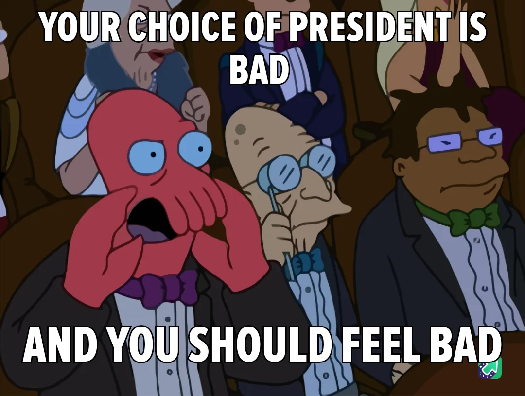 A cartoon image shows a red octopus character in a tuxedo with a shocked expression, hands over mouth, surrounded by other…